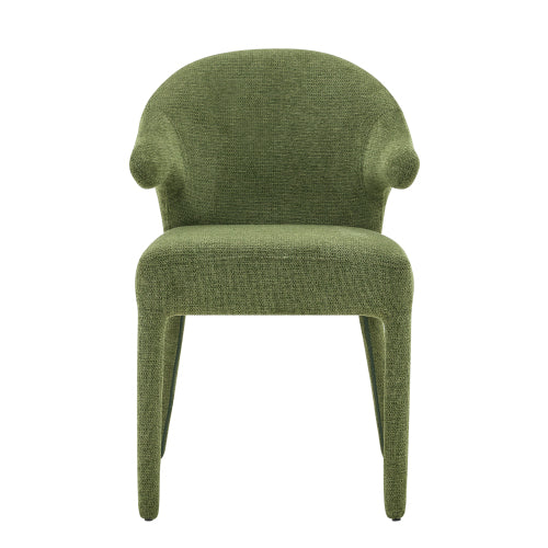 Set of 2 Boucle Fabric Hug Chairs with Armrests, Upholstered Accent Dining Chairs, Green