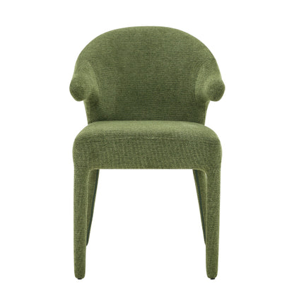 Set of 2 Boucle Fabric Hug Chairs with Armrests, Upholstered Accent Dining Chairs, Green