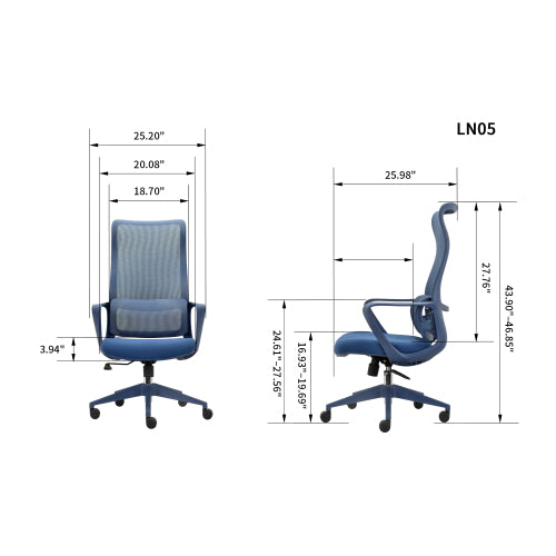Ergonomic Colorful Office Chair 300lb (About 149.7kg) Home Office Mesh Breathable High Back, With Adjustable Lumbar Support Computer Chair, Integrated Molded Foam Seat Cushion, Fireproof (Blue)