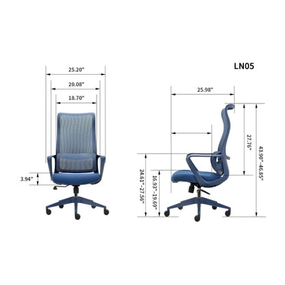 Ergonomic Colorful Office Chair 300lb (About 149.7kg) Home Office Mesh Breathable High Back, With Adjustable Lumbar Support Computer Chair, Integrated Molded Foam Seat Cushion, Fireproof (Blue)