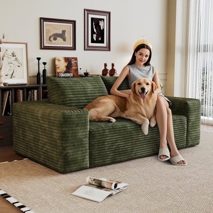 63-Inch Green Corduroy Deep-Seat Loveseat Sofa No-Assembly for Living-Room Bedroom Apartment Conference Room