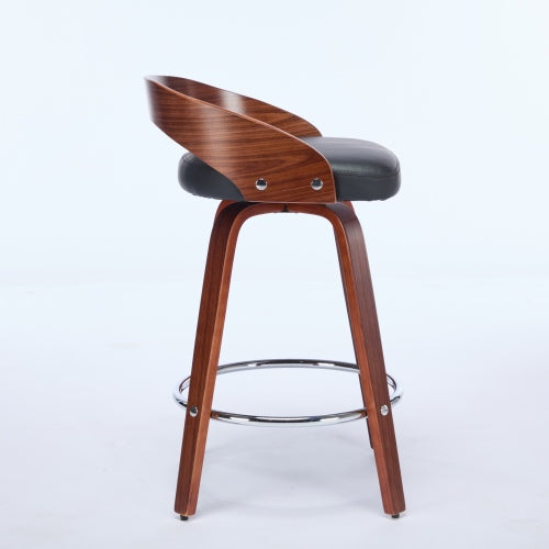 Bar Stools Set of 2, Swivel Bar Height Stools with Low Back, Wood Bar Chairs with Soft Cushion Seat, 25-Inch Seat Height (Black, 25inch Counter Height)