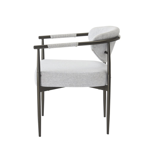 Modern Dining Chairs Set of 2, Upholstered Armchairs with Bronze Iron Frame, Beige Cushion
