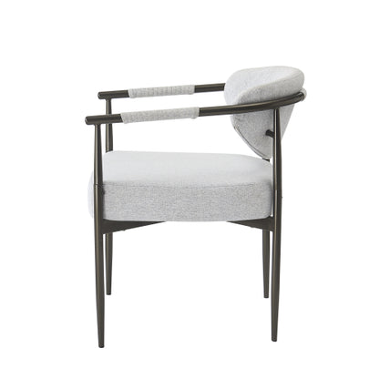 Modern Dining Chairs Set of 2, Upholstered Armchairs with Bronze Iron Frame, Beige Cushion