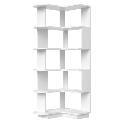 white 5-Tier L-Shaped Corner Bookshelf Freestanding Open Storage Shelf Home Office Space-Saving Display Rack