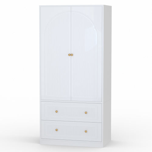 Armoire Wardrobe Closet, Wooden Cloth Storage Organizer with 2 Storage Drawers and Removable Hanging Rods, White