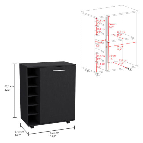 Bar Cart with Integrated Wine Storage, Spacious Cabinet and Smooth Rollers