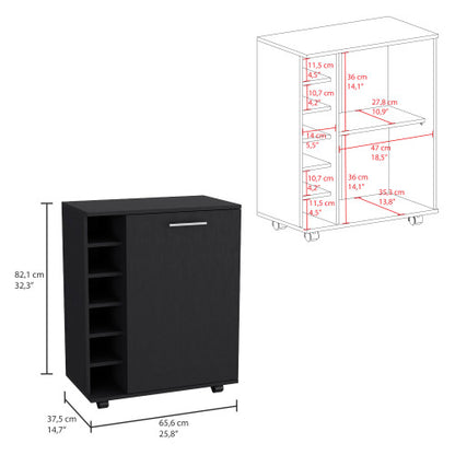 Bar Cart with Integrated Wine Storage, Spacious Cabinet and Smooth Rollers