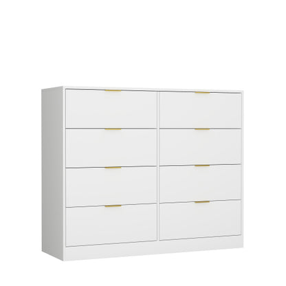 8 Drawers Dresser for Bedroom, Wood Bedroom Dresser Modern Drawer Chest, 8 Chest of Drawer, Tall Dresser for Closet, Dressers Organizer for Living Room, Closet, Hallway White
