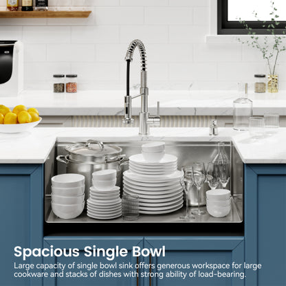 Kitchen Sink 33"x19" Multifunctional undermount Flying Rain Waterfall S304 Stainless Steel Handmade Modern Single Bowl Kitchen Sink Dark Gray