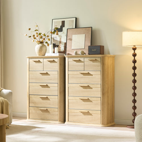 6 Drawers Dresser for Bedroom, 45" Tall Dresser with Curved Profile Design, Wood Fluted Chest of Drawer, Modern Drawer Storage Organizer for Bedroom, Living Room, Entryway
