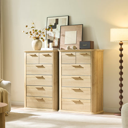 6 Drawers Dresser for Bedroom, 45" Tall Dresser with Curved Profile Design, Wood Fluted Chest of Drawer, Modern Drawer Storage Organizer for Bedroom, Living Room, Entryway