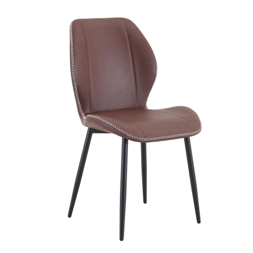 Set of 4 Reddish-brown PU Dining Chairs,Black Metal Legs & Adjustable Feet