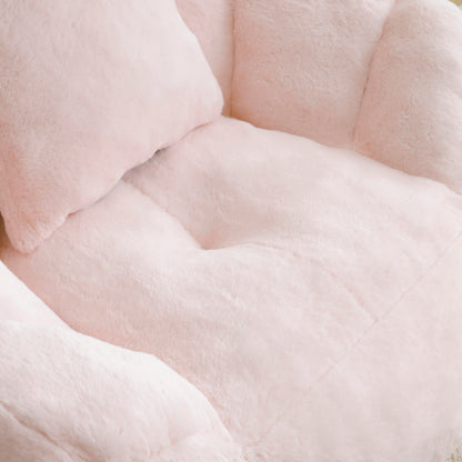 Oversized Shell-Shaped Faux-Fur Giant Bean Bag Chair with Matching Footstool