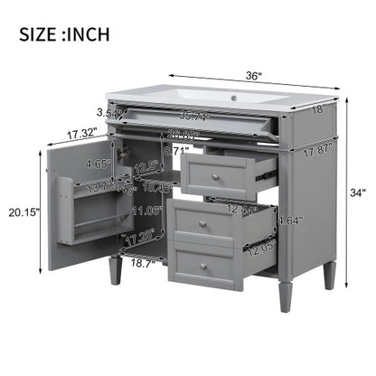 36'' Bathroom Vanity with Top Sink, Modern Bathroom Storage Cabinet with 2 Drawers and a Tip-out Drawer, Single Sink Bathroom Vanity