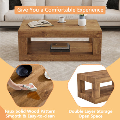 Modern 2-Tier Rectangular Coffee Table MDF Storage Center Table Walnut