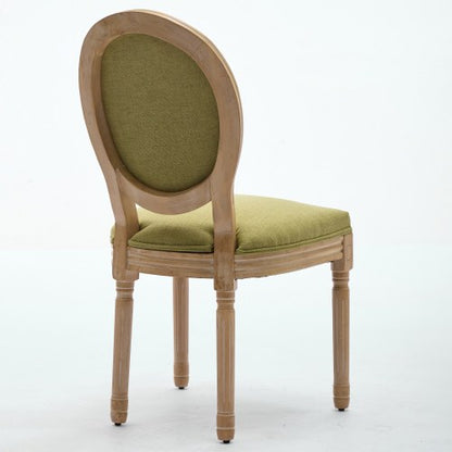 Set of 2 Olive Green French Carved Solid Wood Linen Dining Chairs, Antique Painted Frame 300 LBS Load