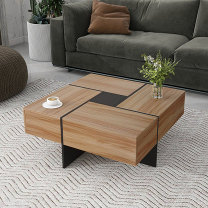 Square Coffee Table with Sliding Top Storage 4 Hidden Compartments Modern Living Room Table