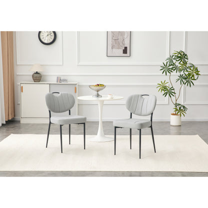 Set of 2 Gray Premium Leather Dining Chairs, Spray Coated Metal Legs with Top Handle & Adjustable Feet