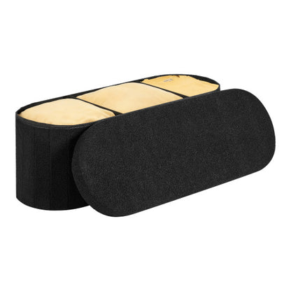 Black Foldable Teddy Fleece Oval Storage Ottoman Bench, 660 LBS Bed End Bench with Divided Storage