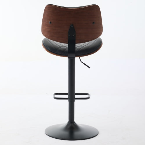 Walnut Bentwood Bar Stools Mid Century Modern Adjustable Counter Height Black Leather Upholstered 360°Swivel Bar Chairs for Kitchen Island/Dining Room/Cafe,Beige,Set of 2