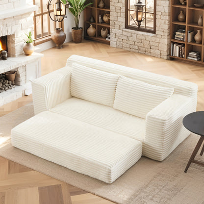 Beige Memory-Foam Convertible Compression Loveseat Sofa-Bed Corduroy No-Assembly Couch for Small Apartment