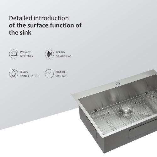 33 Inch Drop In Sink - 33 x 19 x 9 inch Kitchen Sink Drop in Topmount Single Bowl Sink 16 Gauge Stainless Steel Kitchen Sink Basin