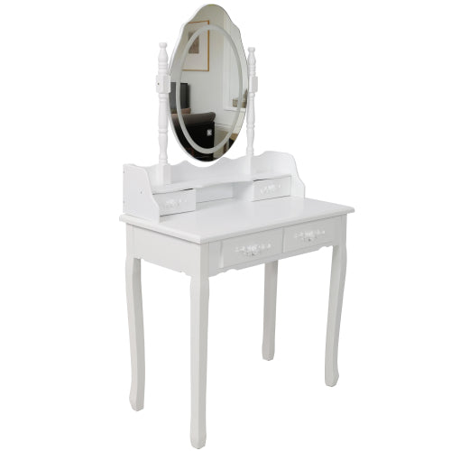 White Princess Vanity Desk Set with Mirror & Cushioned Stool,Light Modes,4-Drawer Wooden Makeup Vanity Table for Girls' Bedroom, Dressing Table with Ample Storage
