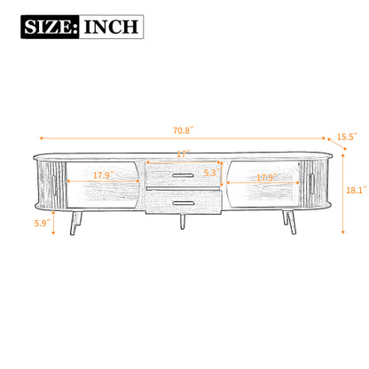 70.8 Inch Dark Brown Mid-Century Sliding Door TV Stand Solid Wood Leg Media Console Fits 80 Inch TV