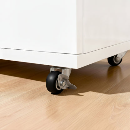 White 5-Drawer Dresser with Wheels – Modern Storage Cabinet