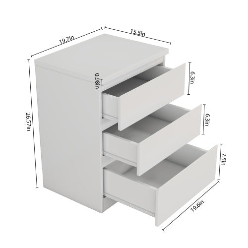 19.7-Inch White 3 Drawer Nightstand with Handle-Free Design