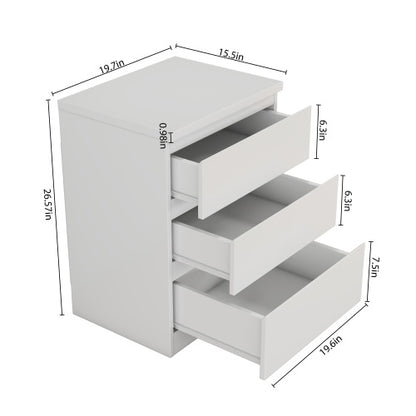 19.7-Inch White 3 Drawer Nightstand with Handle-Free Design
