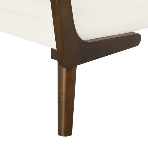52 inch Beige Chenille Mid-Century Bench Ottoman, Walnut Wood Leg Upholstered Foot Stool, 300 LBS Capacity