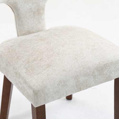 Set of 2 Beige Chenille Mid Century Dining Chairs, Wood Frame Upholstered Accent Chairs