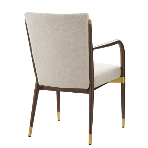 Set of 2 Modern Gold Accent Iron Frame Arm Dining Chairs, Toothpick Design Solid Back 250lbs Weight Capacity