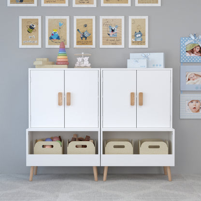 Kids Toy Storage Cabinet with Doors and Open Shelf White