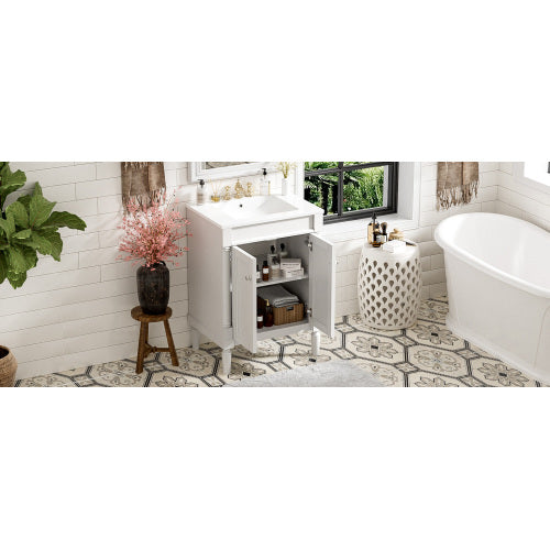 24'' Bathroom Vanity with Top Sink, 2-Tier Modern Bathroom Storage Cabinet, Single Sink Bathroom Vanity, Large Storage Shelves