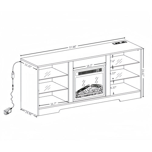 Oak 58 inch TV Stand with Electric Fireplace, LED Lights and Storage