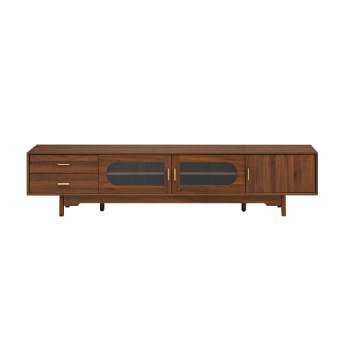 78 inch Modern TV Stand for TVs Up to 85 inch, Fluted Glass Doors Media Console with Drawers