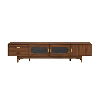 78 inch Modern TV Stand for TVs Up to 85 inch, Fluted Glass Doors Media Console with Drawers