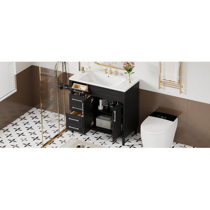 36'' Bathroom Vanity with Top Resin Sink, Freestanding Bathroom Storage Cabinet with 2 Drawers and a Tip-out Drawer, Solid Wood Frame Vanity Set, Height Adjustable Shelf