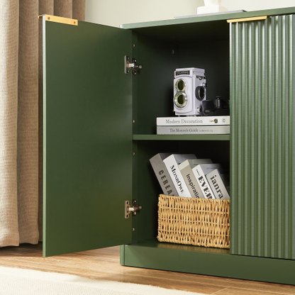 59 Inch Green Wavy Curved Sideboard 4-Door Large Load-Bearing MDF Storage Cabinet Multi-Purpose Household Console Cabinet