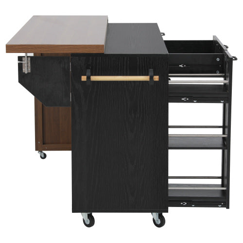 102 Inch Kitchen Island with Extendable Dining Table & Trash Storage Black