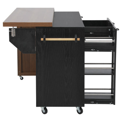 102 Inch Kitchen Island with Extendable Dining Table & Trash Storage Black