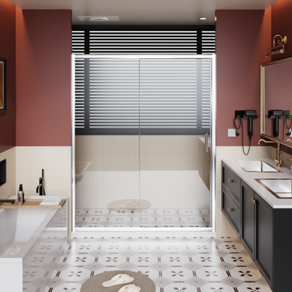 60.in W x 72.in H Single Sliding Shower Door, 1/5 inch Thick Clear Tempered Glass Shower Door with Stainless Steel Handle, Chrome