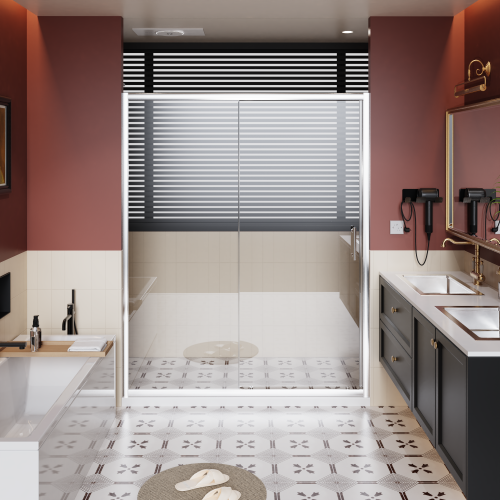 60.in W x 72.in H Single Sliding Shower Door, 1/5 inch Thick Clear Tempered Glass Shower Door with Stainless Steel Handle, Chrome