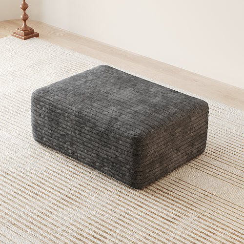 Dark Grey Plush Corduroy Sofa Ottoman with Compressed Packaging