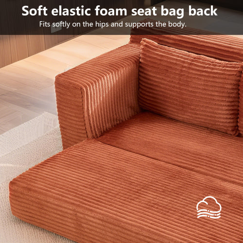 56-Inch Orange Corduroy Memory-Foam Compression Loveseat Sofa-Bed