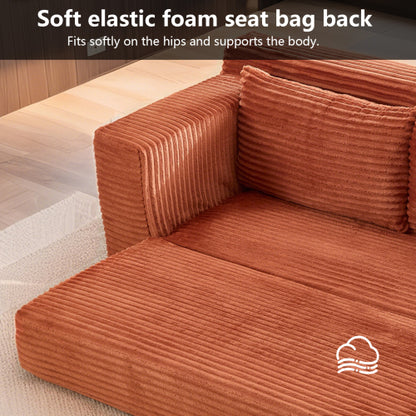 56-Inch Orange Corduroy Memory-Foam Compression Loveseat Sofa-Bed