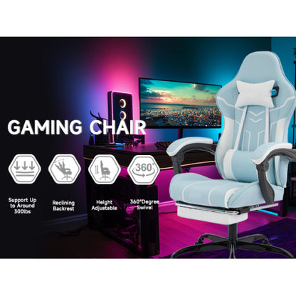 Gaming chair, Computer Chair Ergonomic Chair with Footrest Office Chair Ergonomic Computer Chair with Lumbar Backrest Bluewhite